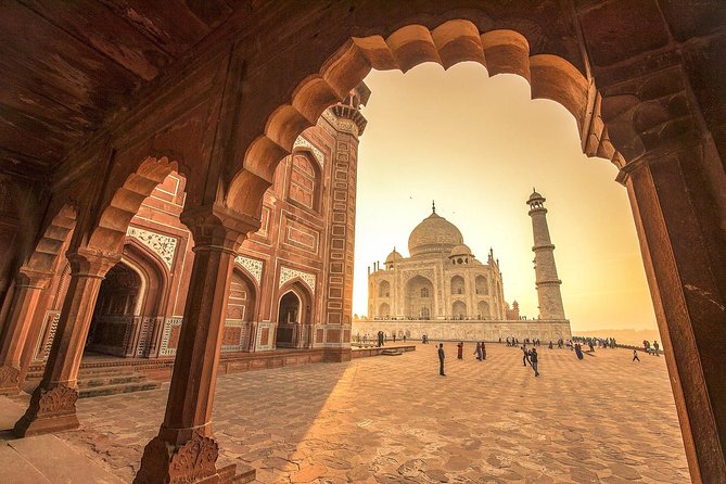The Taj Mahal framed by the great gateway at Agra, just after sunrise