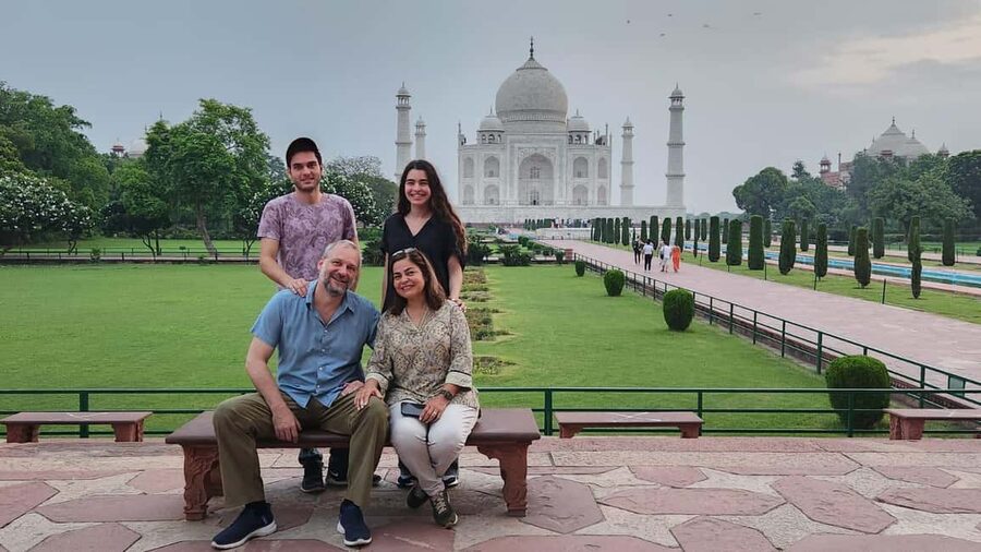 From Delhi : Taj Mahal & Agra Tour with 5<em> Lunch – Key points to know before booking’ /></p>
<ul>
<li><strong>Pickup across the Delhi area:</strong> You can begin from New Delhi, Noida, Gurugram, Faridabad, or Aerocity, then return to one of the listed drop-off areas.</li>
<li><strong>Three important Agra monuments:</strong> The schedule covers the Taj Mahal, Agra Fort, and Itmad-Ud-Daulah, often called Baby Taj.</li>
<li><strong>Private AC vehicle:</strong> Your drive between Delhi and Agra is arranged in a private air-conditioned car, with tolls, parking, and taxes included.</li>
<li><strong>Guides praised for clear explanations:</strong> Guides including Tajuddin, Adil, Malik, Ali, Mohsin, and Khan received especially warm feedback for their patience, language skills, history talks, and help with photos.</li>
<li><strong>Lunch depends on the package:</strong> The multi-cuisine buffet is included only if you select the appropriate option.</li>
<li><strong>A full, tightly packed day:</strong> Plan on roughly 12 hours from pickup to return, with around two hours at the Taj Mahal and one hour at Agra Fort.</li>
</ul>
<h2 id="why-this-delhi-to-agra-trip-works">Why this Delhi to Agra trip works</h2>
<p><img width="900" height="633" decoding="async" src=