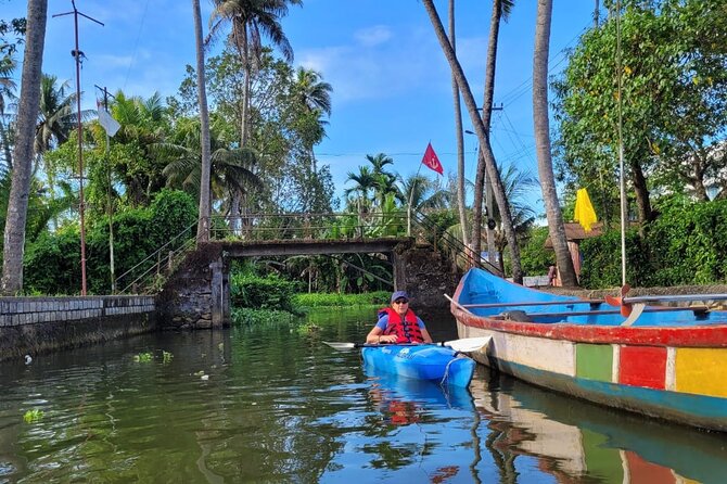 Kerala Backwater Village Kayaking Tour: Alleppey - Kainakary: open water, a toddy shop, church, and school