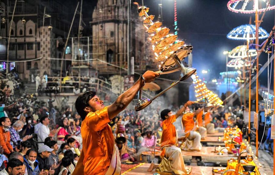 Varanasi Sunset Tour with Ganga Aarti & Free Boat Ride - Manikarnika Ghat from the river